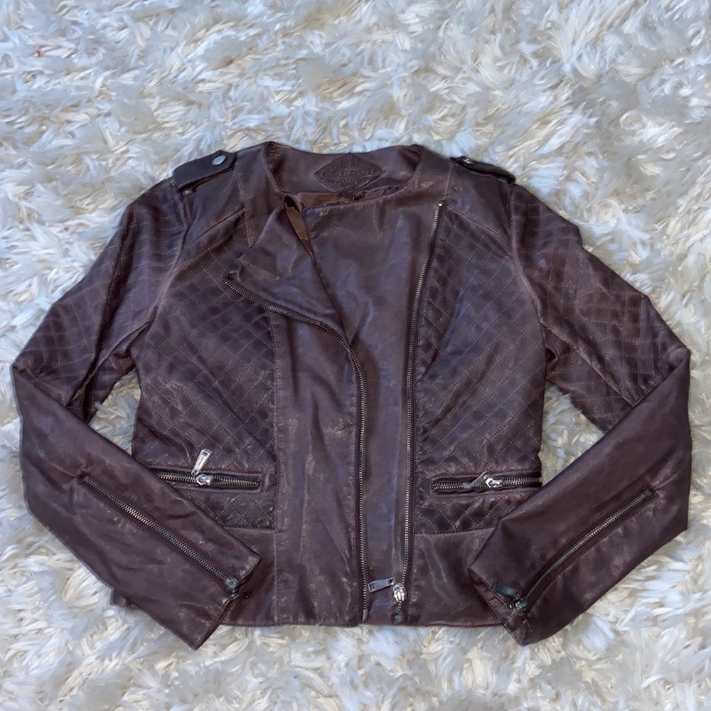 Faux Leather Cropped Jacket